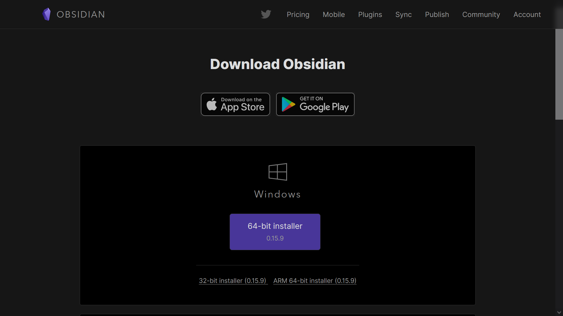 Obsidian download page