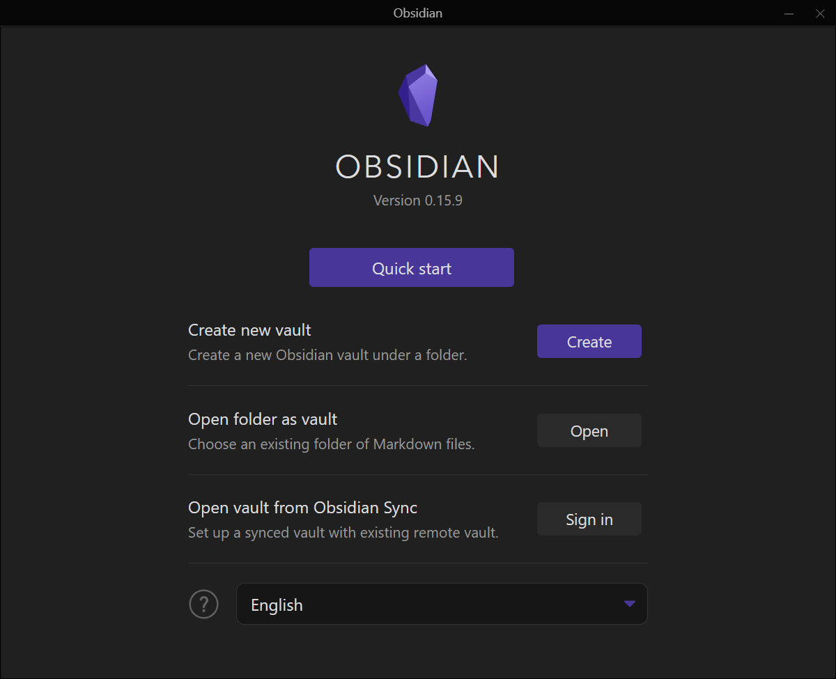 Obsidian launch screen